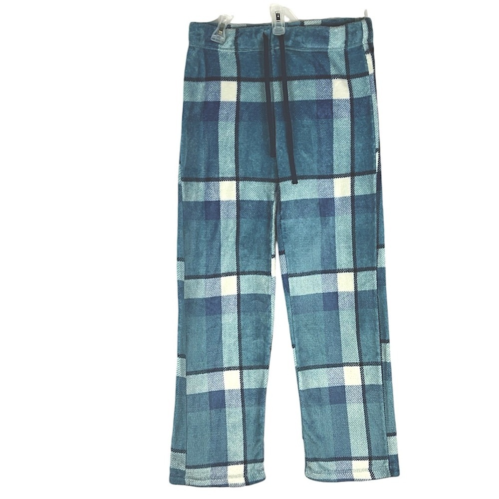 Secret Treasures cozy fuzzy plaid pajama pants in blue drawstring Sz S (4-6)